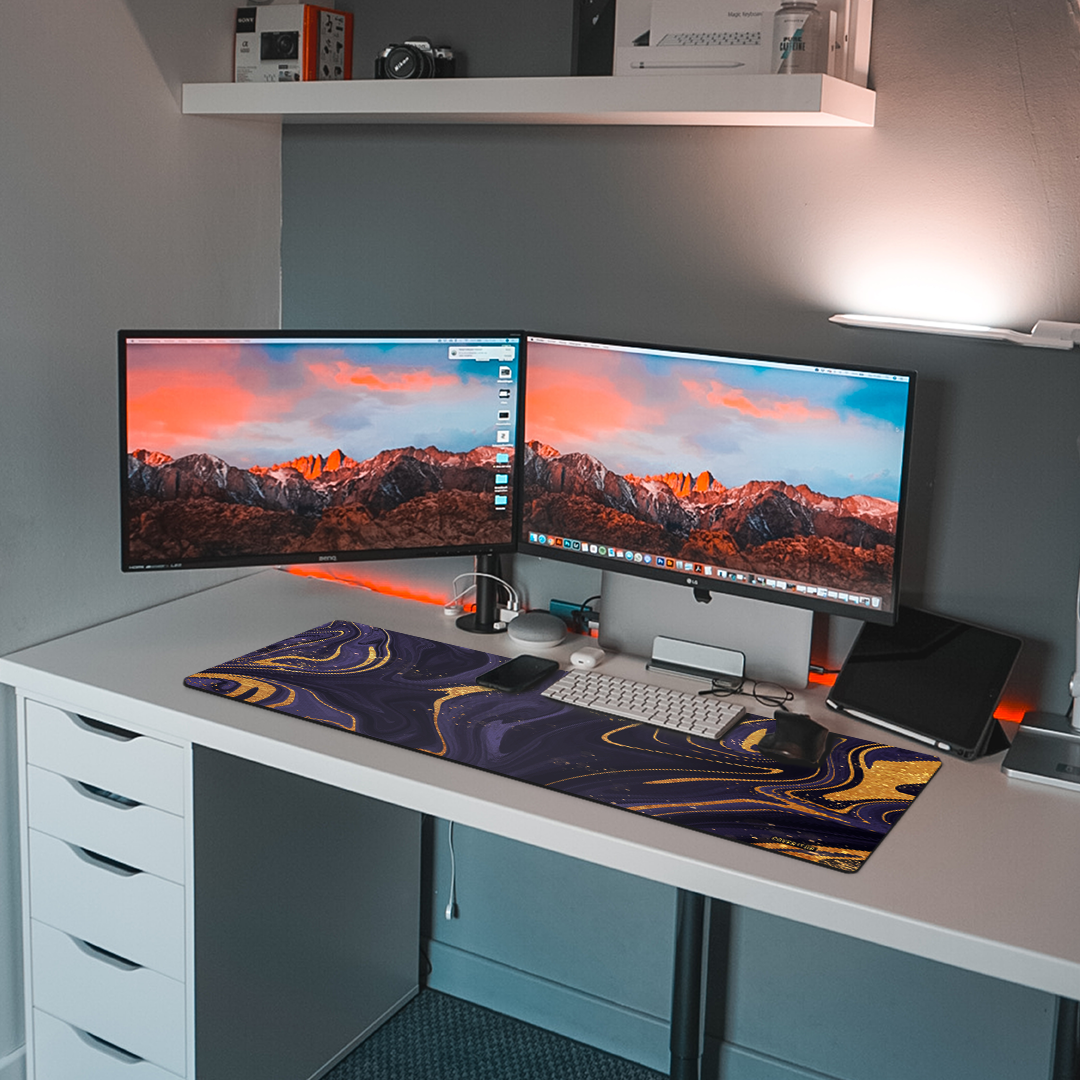 Fluid Art Purple Desk Mat and Gaming Mouse Pad